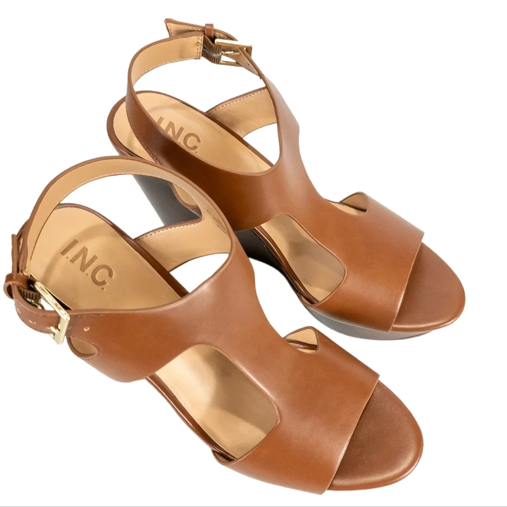 INC International Concepts Valleri Wedge Sandals Cognac -11 - Picture 3 of 4